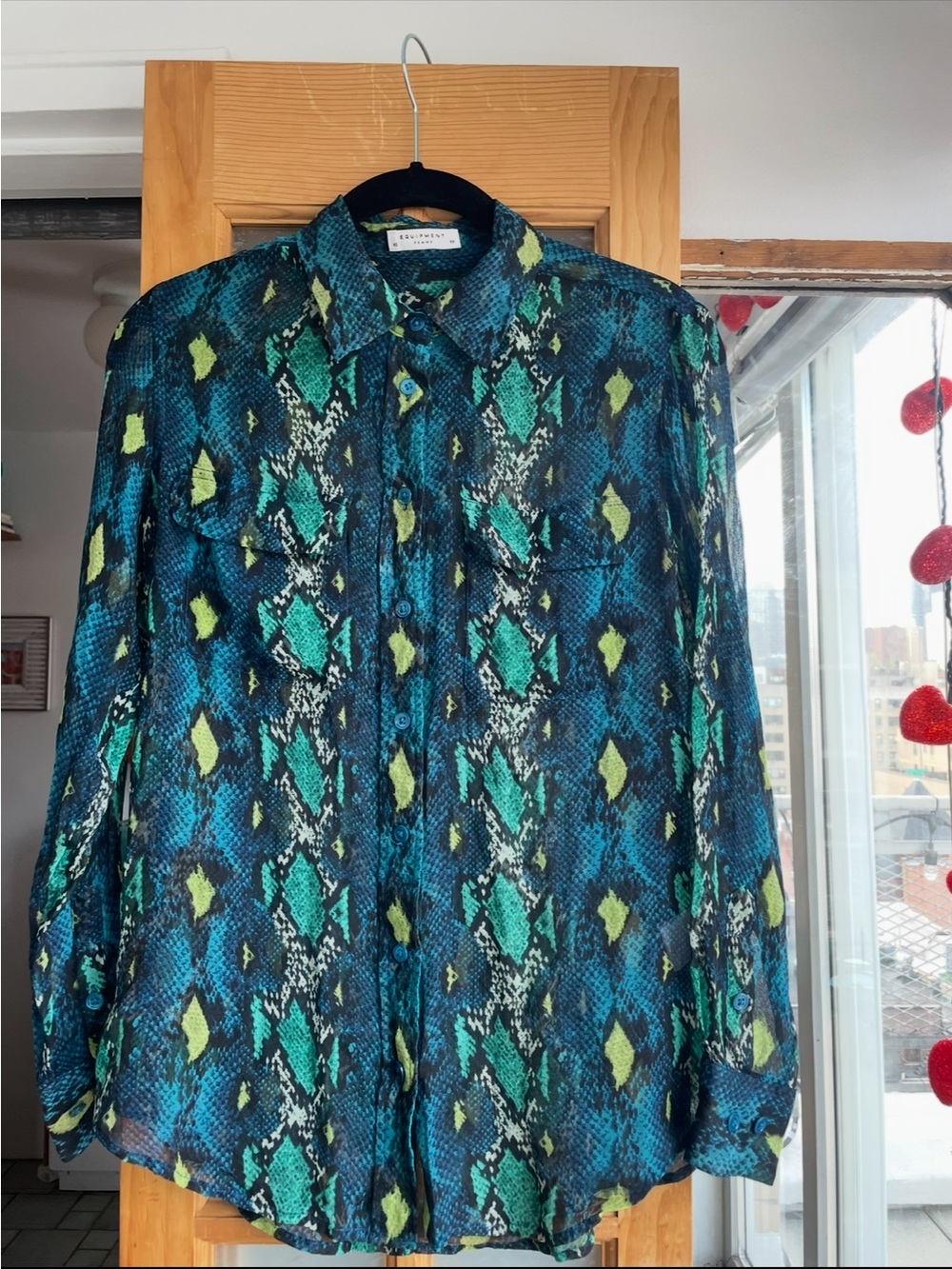 Equipment Blue, Teal & Green Snake-Print Blouse